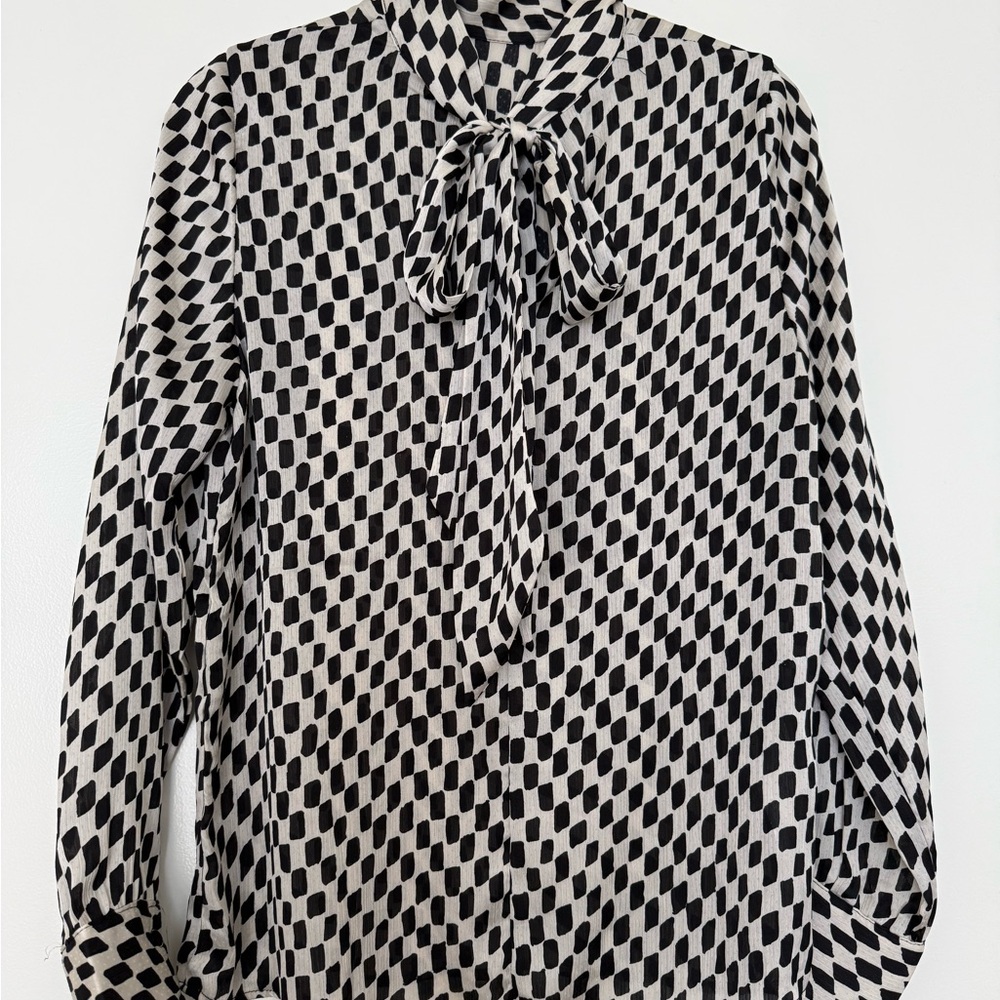Mango Black and Cream Patterned Blouse